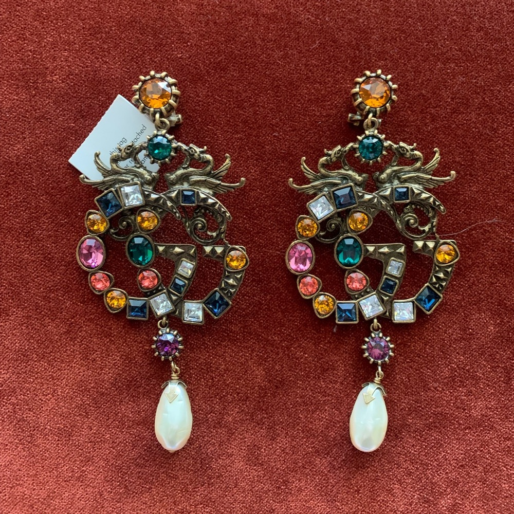 Gucci Women's Metallic Crystal Double G Earrings